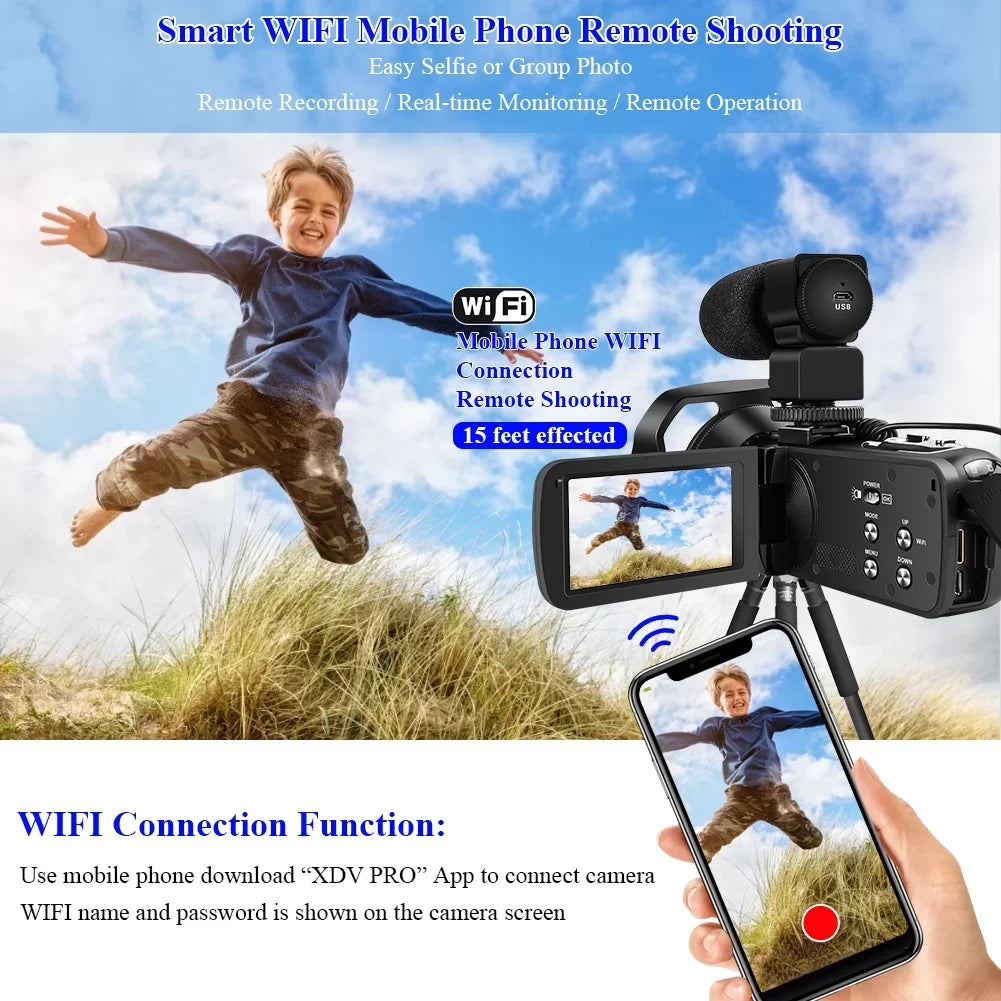 MARVUE 4K Video Camera for Youtube Camcorder 48MP 60FPS WiFi Vlogging 18X Digital Camera IR Night Vision