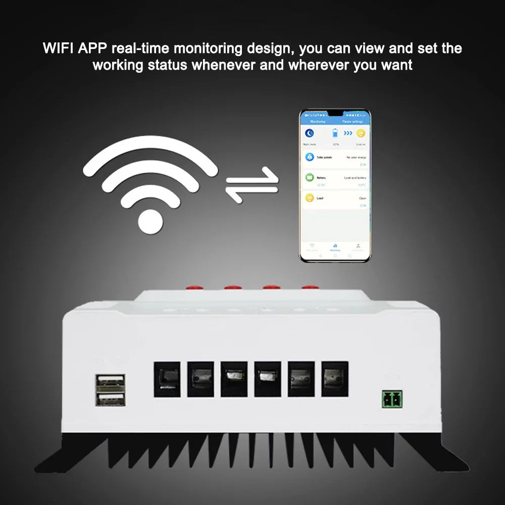 Lixada Chipset Solar Charger Controller 12V/24V with Mobile App Real-time Data LED Display for Leadacid Ternary Iron Batteries PWM
