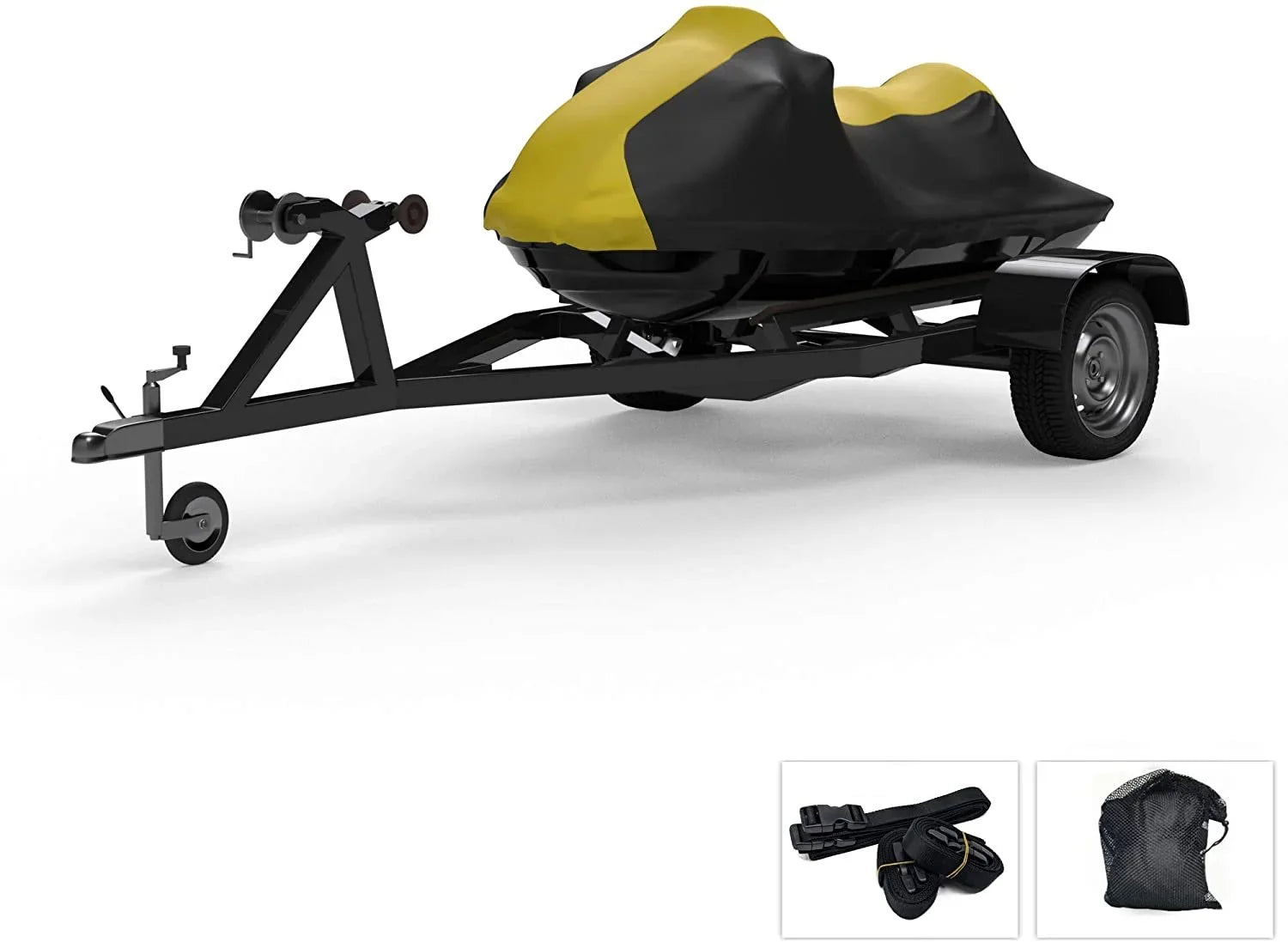 Weatherproof Jet Ski Covers for Yamaha EXR 2020 - Yellow/Black Color - All Weather - Trailerable - Protects from Rain, Sun, UV Rays, and More! Includes Trailer Straps and Storage Bag