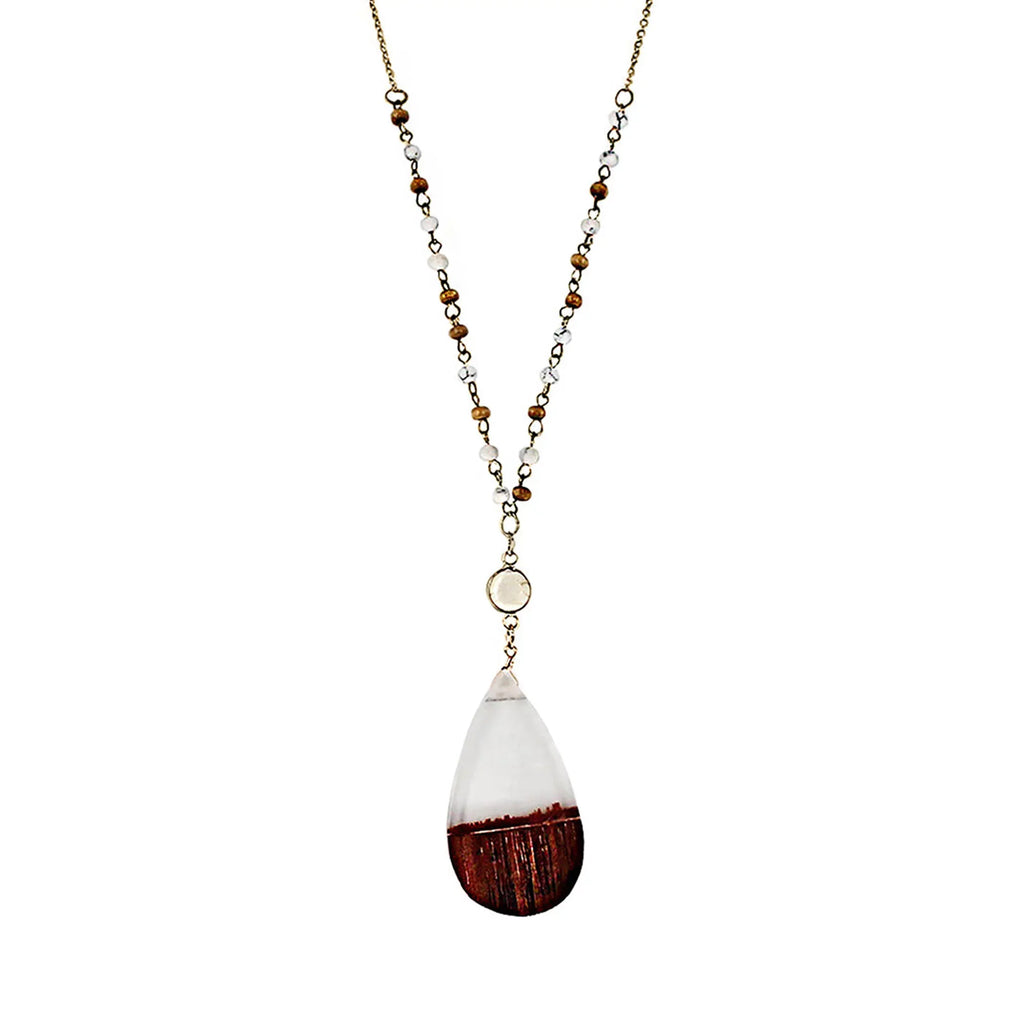 Blue Box Boutique Inc Clear Resin Wood Pendant Beaded Chain Necklace for Women, Tenes | Wood Anniversary Gift