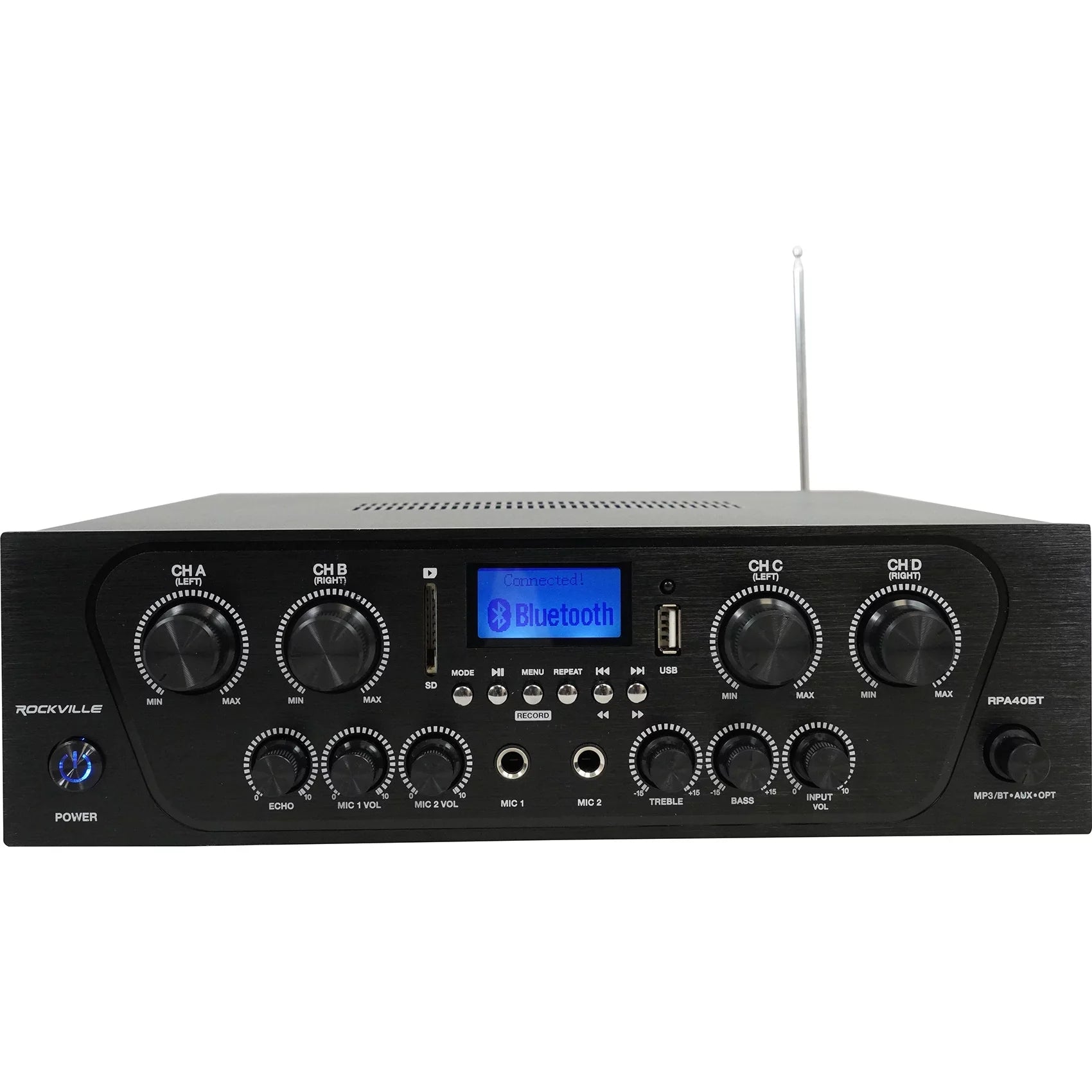 Rockville RPA40BT 4-Room Home Audio Kit Receiver+(8) 8" White Ceiling Speakers