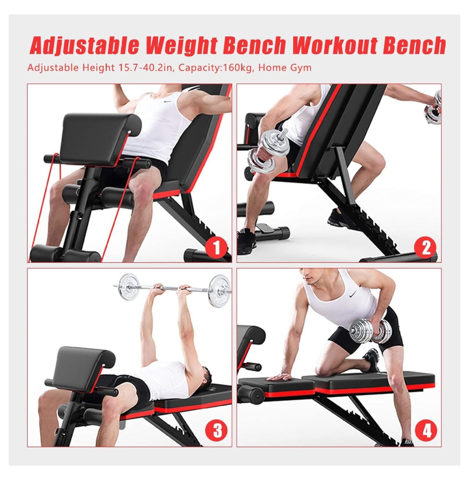 Adjustable Dumbbell Weight Bench Full Body Workout Foldable Incline Decline Exercise Workout Bench for Home Gym Load 353LBS