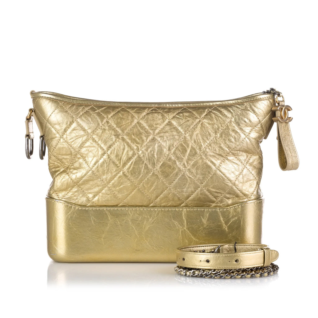 Pre-Owned Authenticated Chanel Medium Gabrielle Hobo Lambskin Leather Gold Shoulder Bag Unisex (Good)