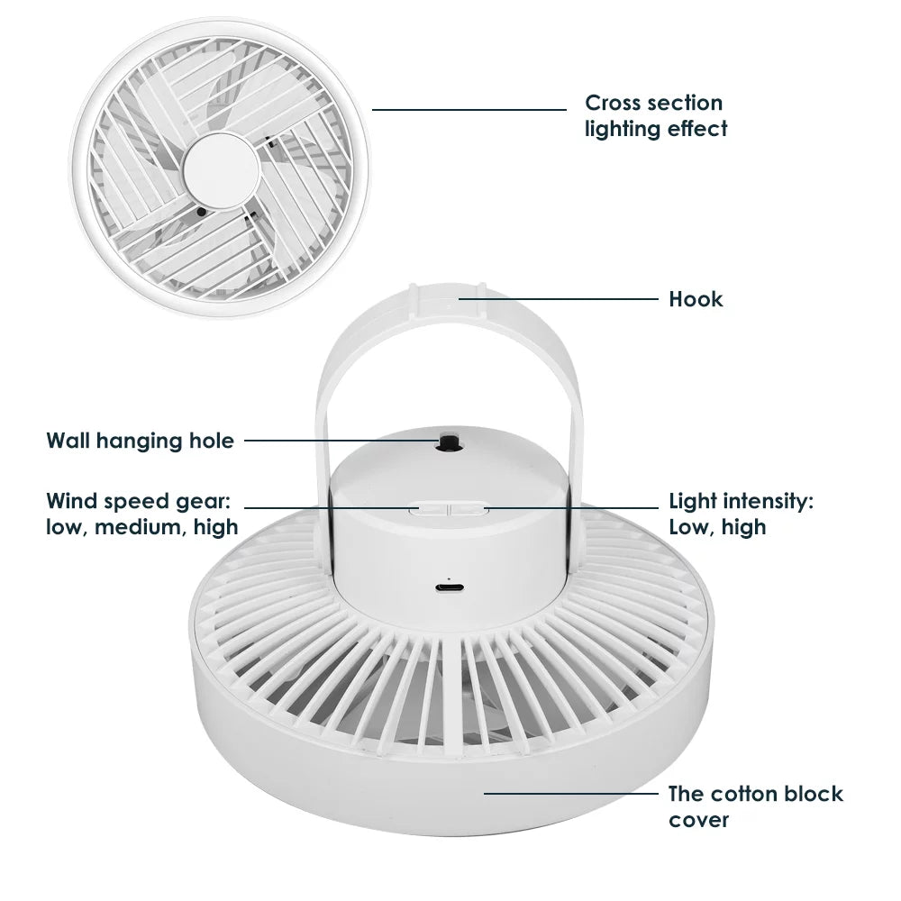 JLLOM Versatile Hanging Fan Light for Glass Walls and Smooth Surfaces, Mute Bottom Noise, Long-distance Air Supply