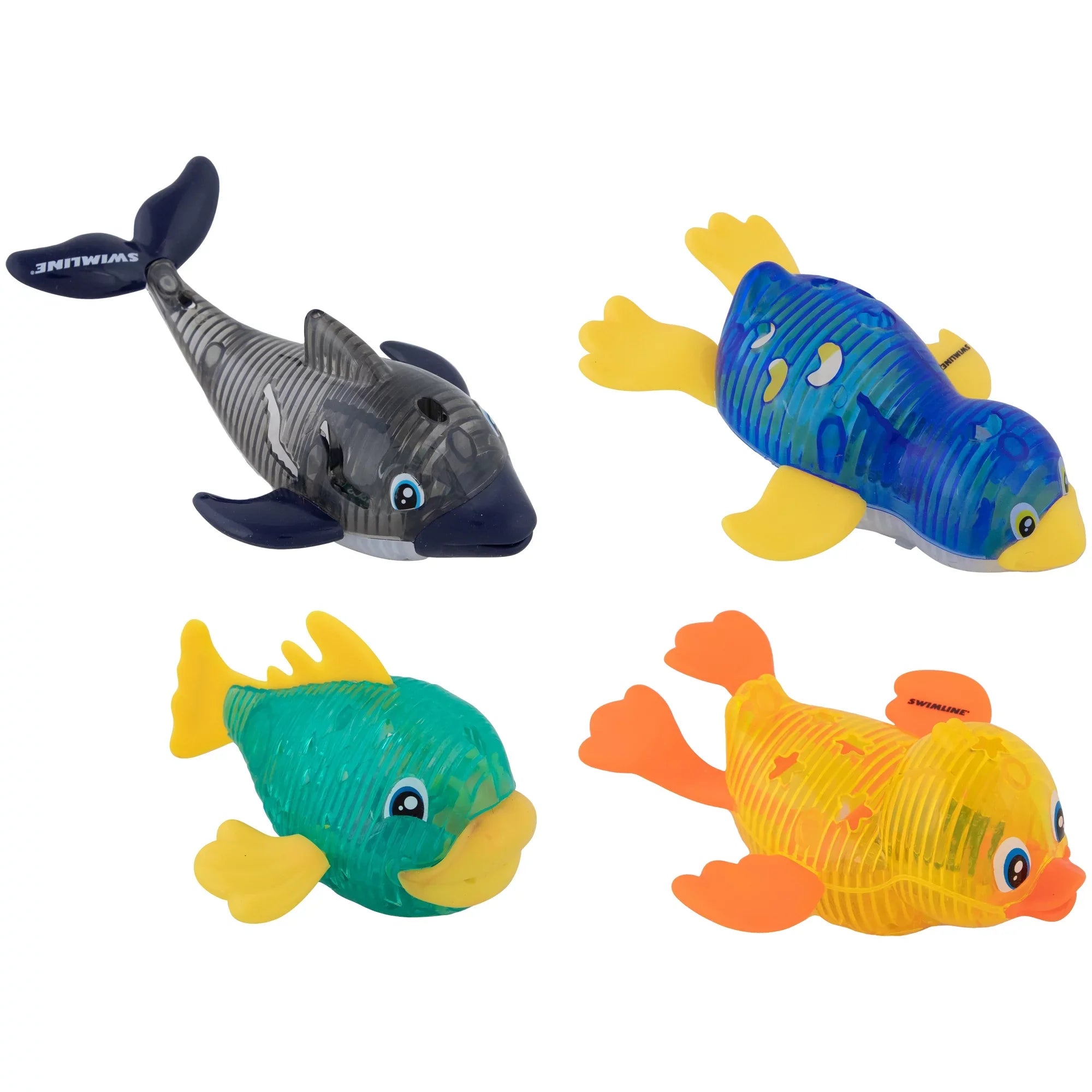 SWIMLINE ORIGINAL 4-Pack Diving Toys LED Light-Up Glowing Sea Animal Fun Pals Catch The Fish Retrieval Game For Swimming Pool & Bath Tub For Kids Multi Color Flashing Fluid Dive Practice Learn