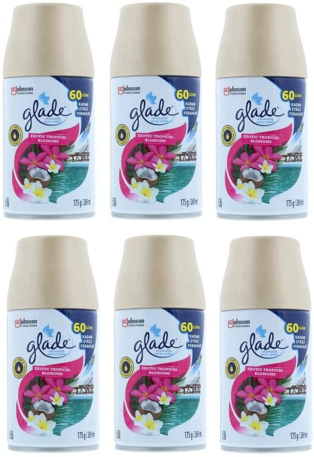 Glade Automatic Spray Air Freshener Refill Exotic Tropical Blossoms Scent 6.2 Ounce Each (Pack of 6)