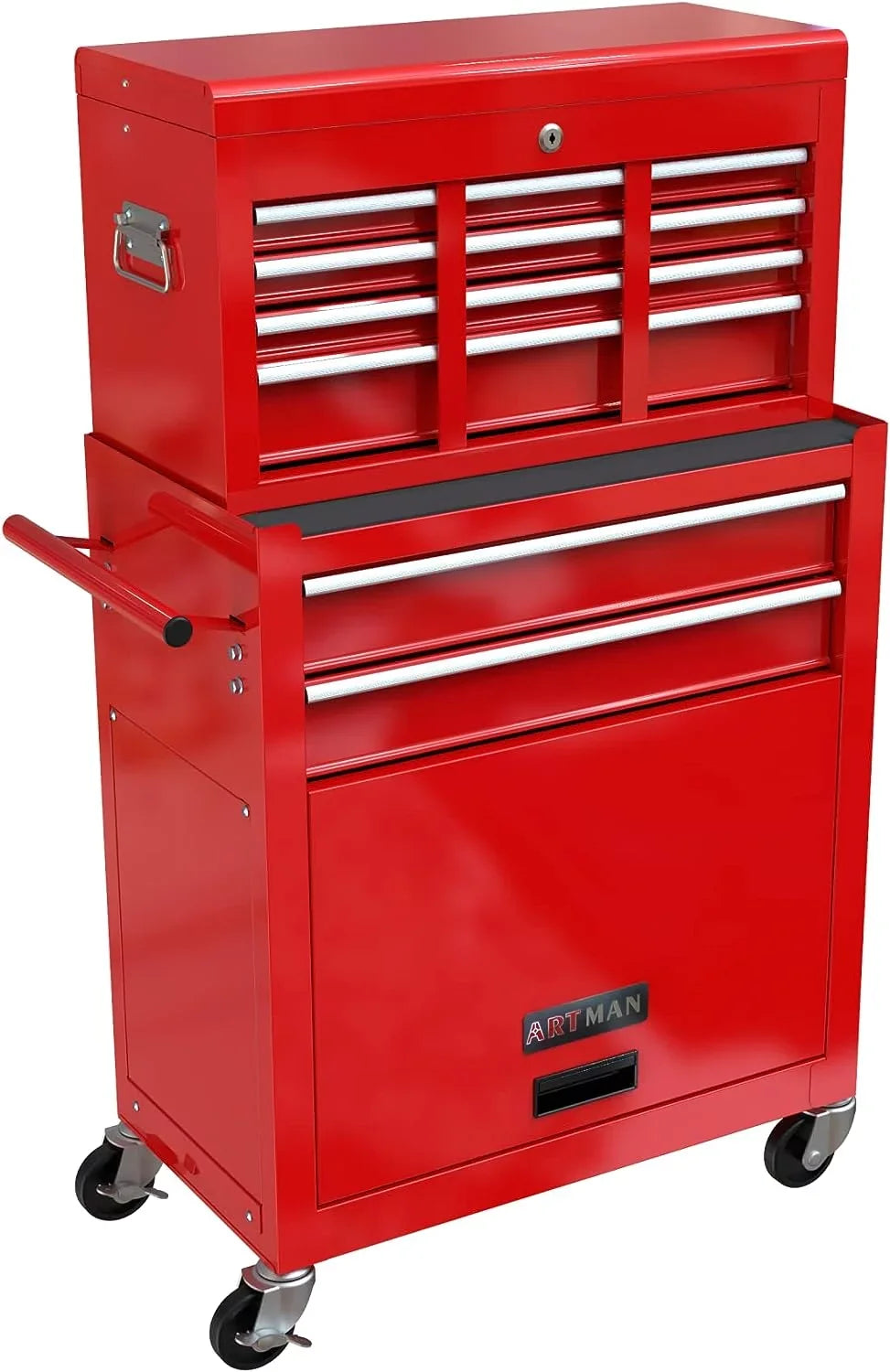 LoLado 8 Drawer Rolling Tool Chest with Wheels, High Capacity Tool Storage Cabinet & Tool Box Cart, Lockable Rolling Tool Chest with Drawers, Toolbox Organizer for Garage Warehouse Workshop - Red