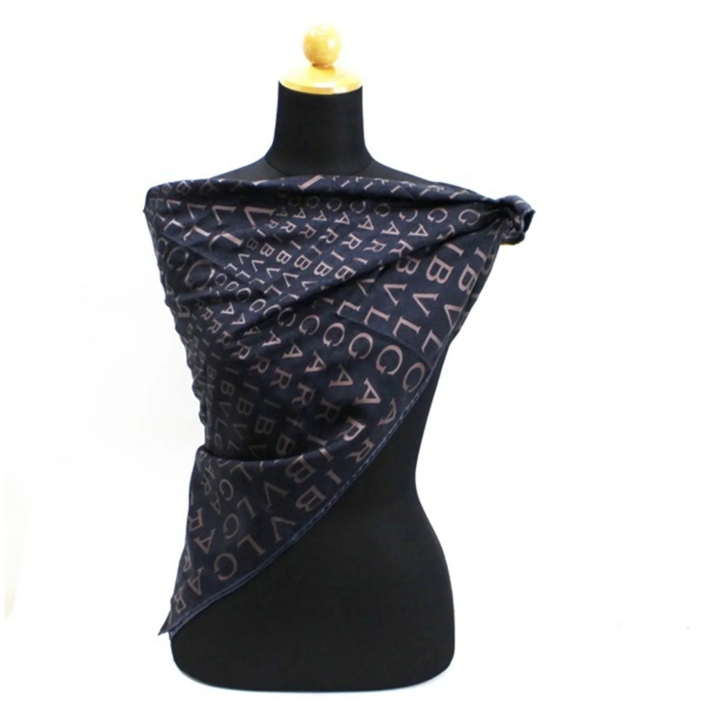 Pre-Owned Bvlgari Mania Silk Scarf Muffler Pattern Black BVLGARI | Ladies (Good)