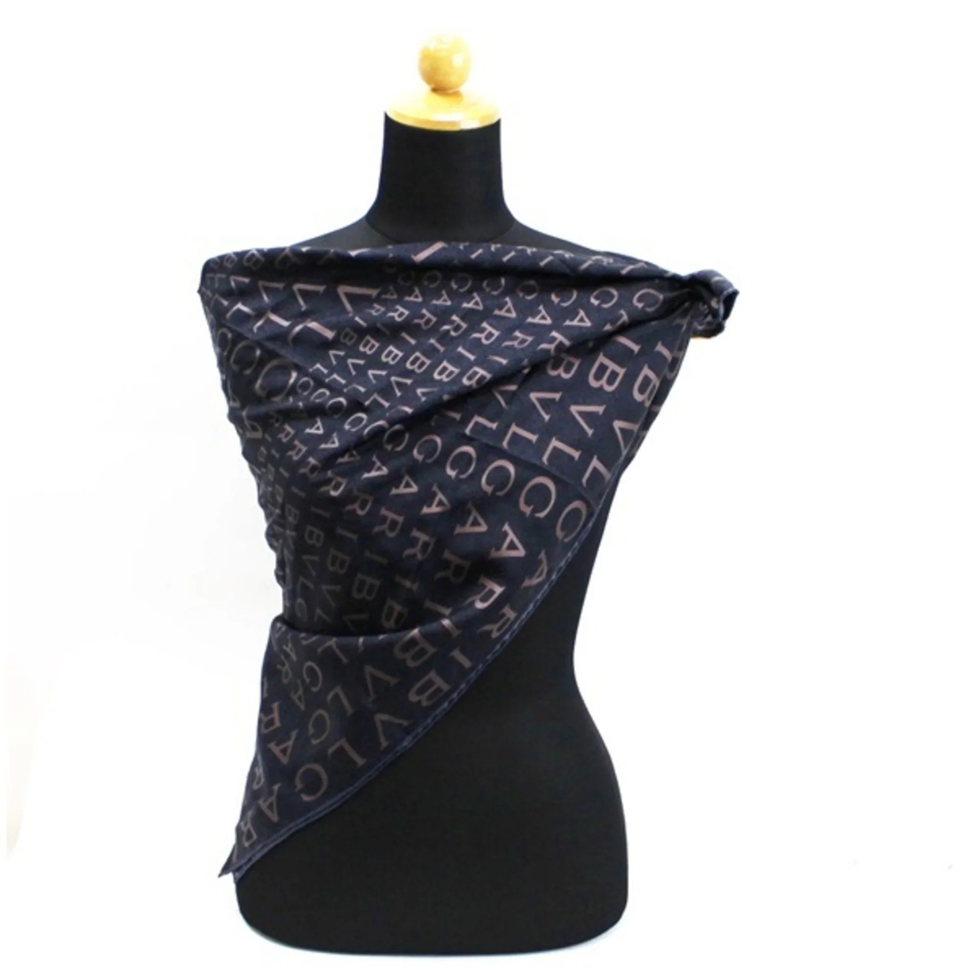 Pre-Owned Bvlgari Mania Silk Scarf Muffler Pattern Black BVLGARI | Ladies (Good)