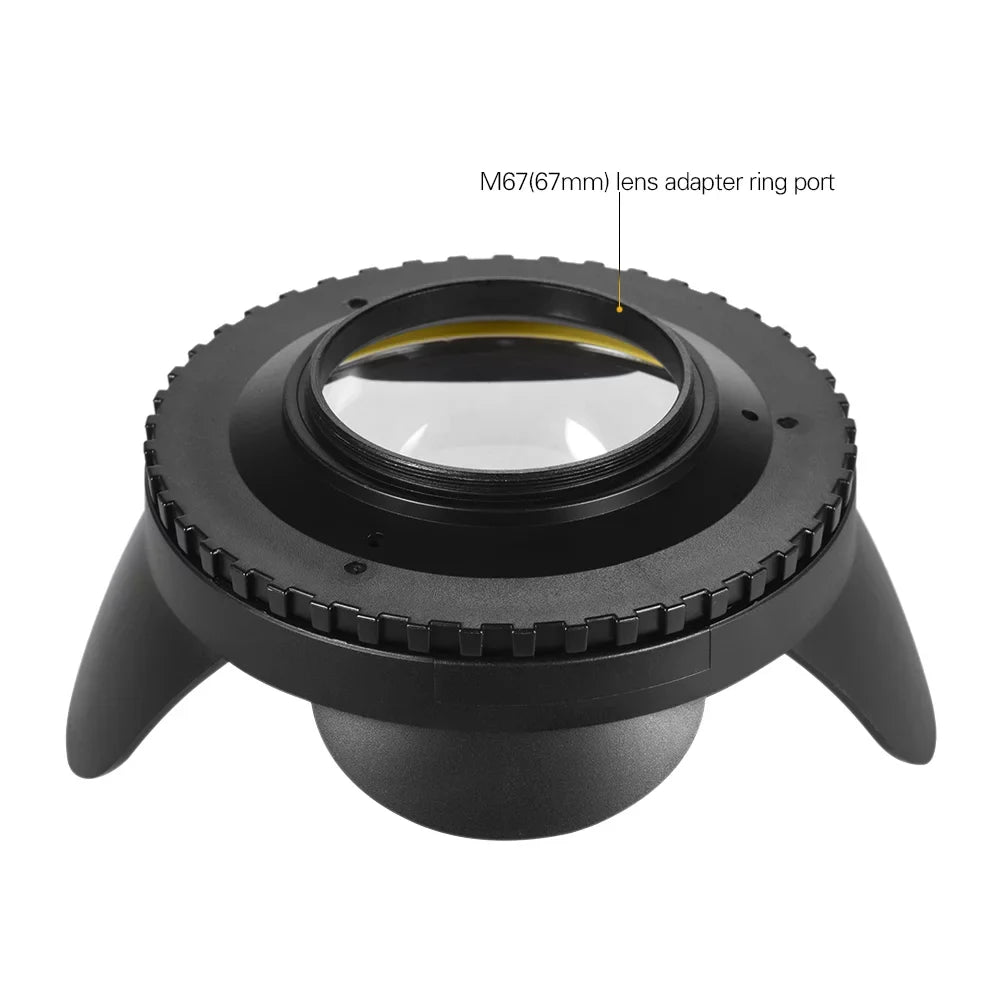 MEIKON Liquid Camera 200mm Fisheye Wide Angle Lens Dome Port Case Shade Cover 60m/ 197ft Fluid 67mm Round Adapter for Camera Diving Housing