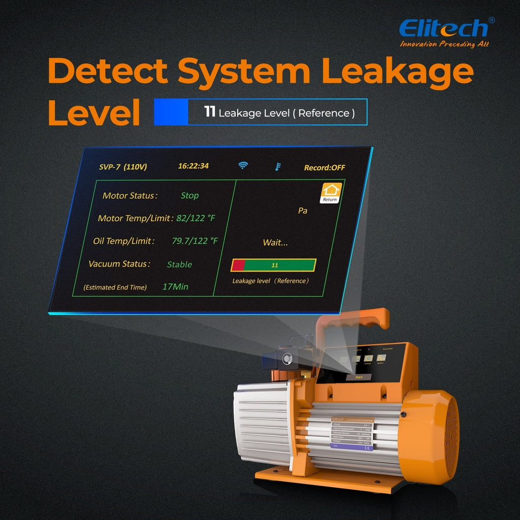 Elitech Chipset HVAC Vacuum Pump 7 CFM 2 Stage Vacuum Gauge App Control, SVP-7