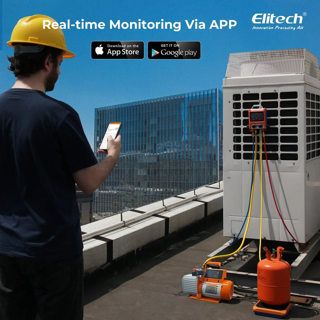Elitech Chipset HVAC Vacuum Pump 7 CFM 2 Stage Vacuum Gauge App Control, SVP-7