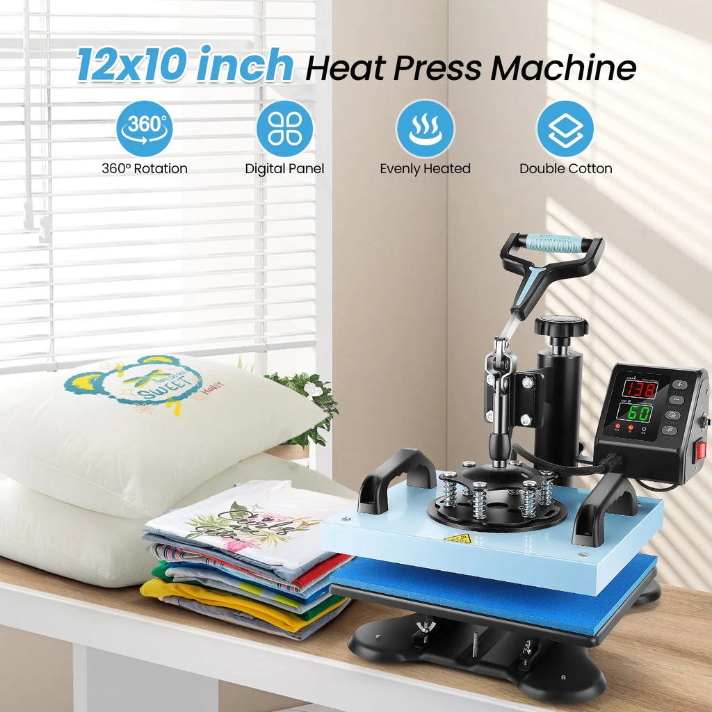 Qhomic 12x10in Heat Press Machine Digital Precise LCD Control Printing Sublimation, Heat Transfer Machine with 360 Degree Swivel Away Printing Transfer for DIY T-shirts, Tote Bags, Mats
