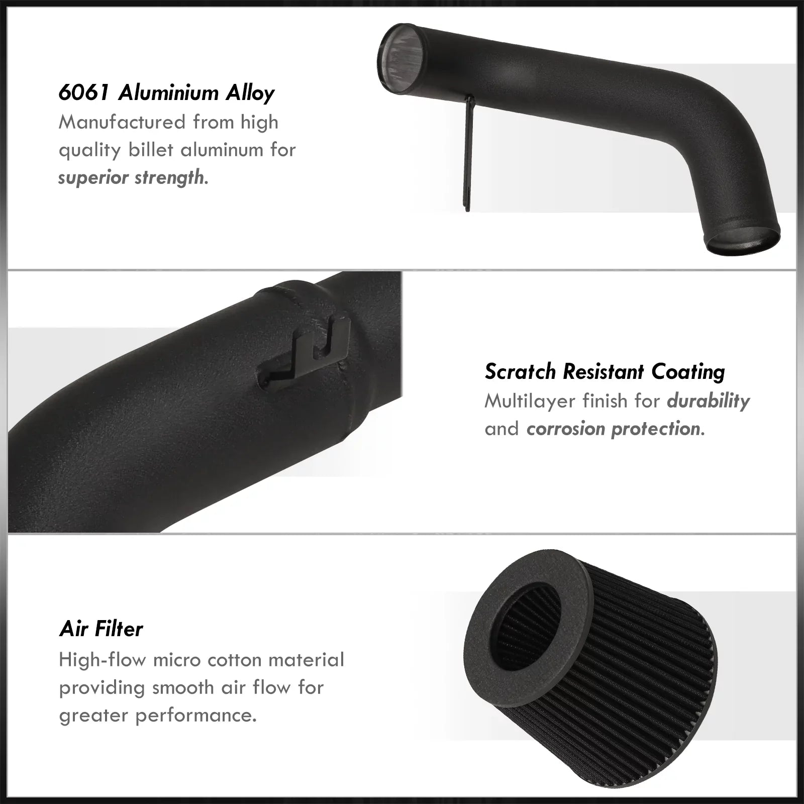 AJP Distributors JDM Cold Air Intake CAI Induction System Black Aluminum Piping Tube + Filter Compatible/Replacement For Honda Civic DX LX EX 1.8L L4 2006 2007 2008 2009 2010 2011 06 07 08 09 10 11