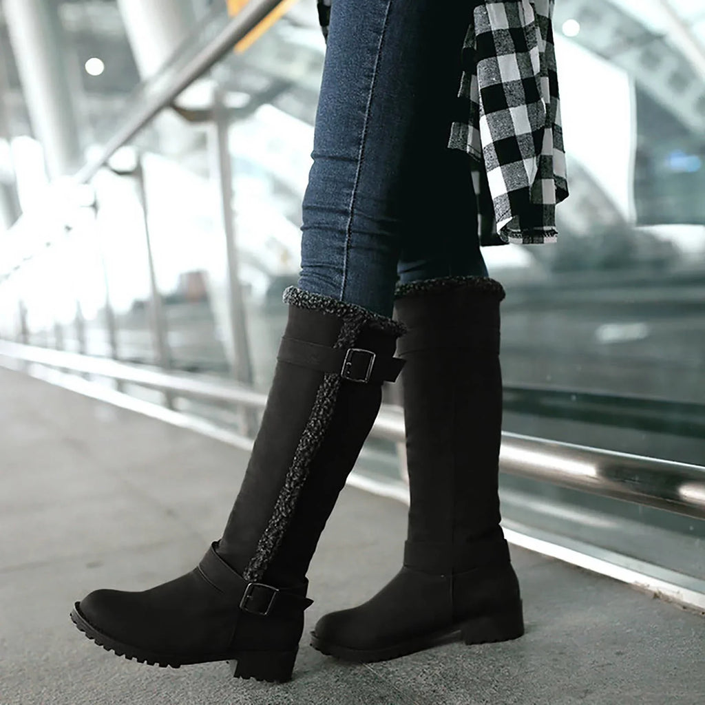 Womens Knee High Boots Mid Heel Round Toe Artificial Leather Boots Zipper Long Booties Boots Wide Calf for Women Womens Boots Mid Calf Hiking Womens Size 11 Rain Boots Wide Calf Womens