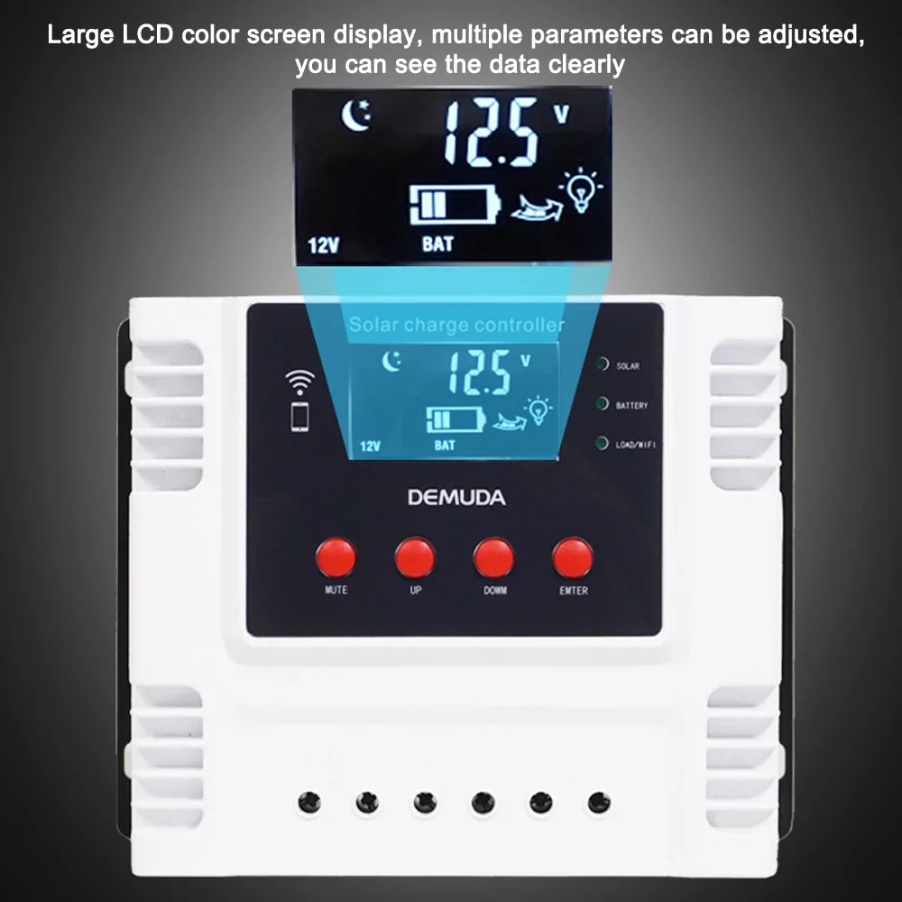 Lixada Chipset Solar Charger Controller 12V/24V with Mobile App Real-time Data LED Display for Leadacid Ternary Iron Batteries PWM