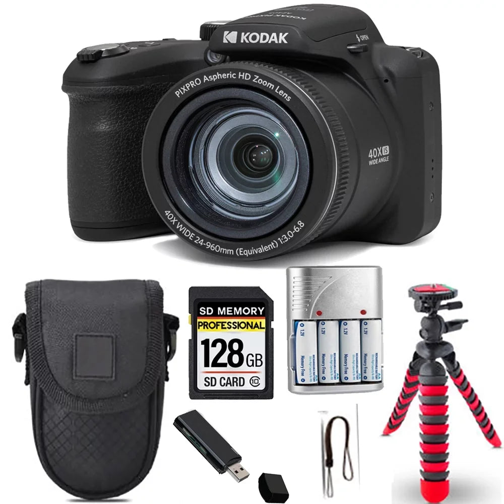Kodak PIXPRO AZ405 Digital Camera (Black)+ Spider Tripod + Case - 64GB Kit
