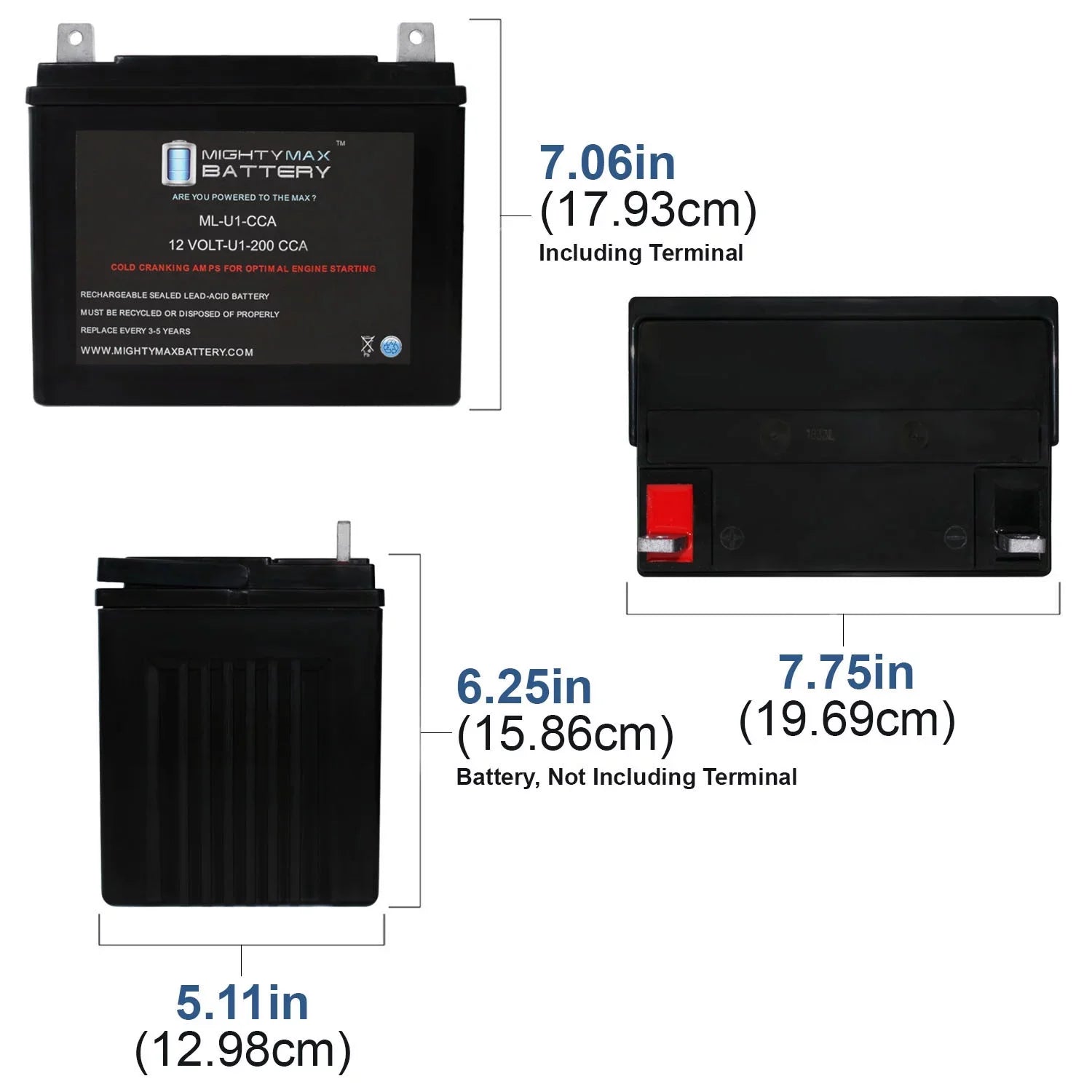ML-U1 12V 200CCA Battery for Bobcat Textron ZT-219 0Turn Lawn Mower