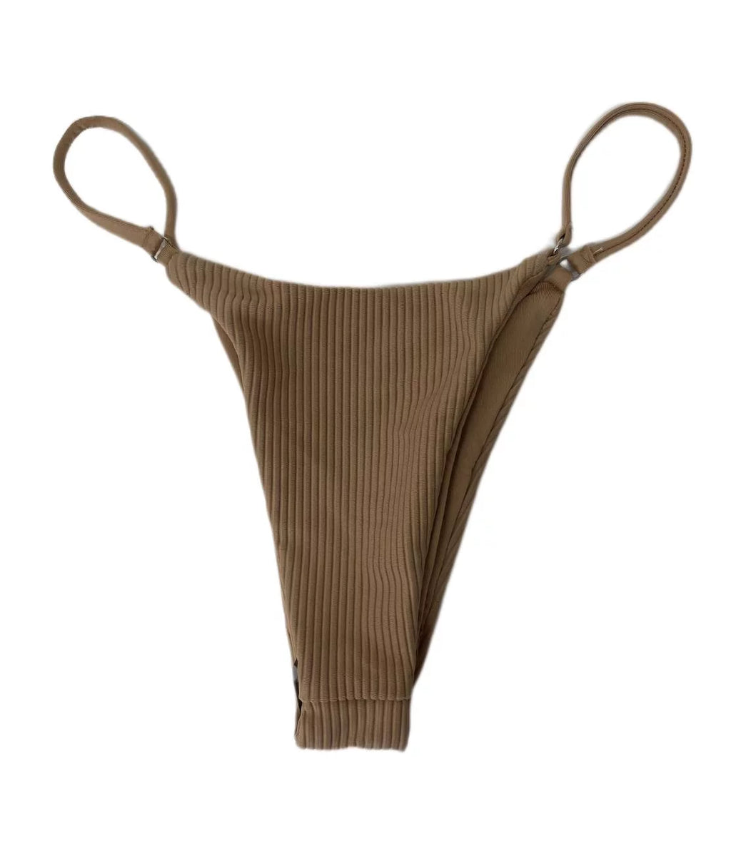 Frankies Women's Sara Ribbed Thong Swim Bottom, Nude, S
