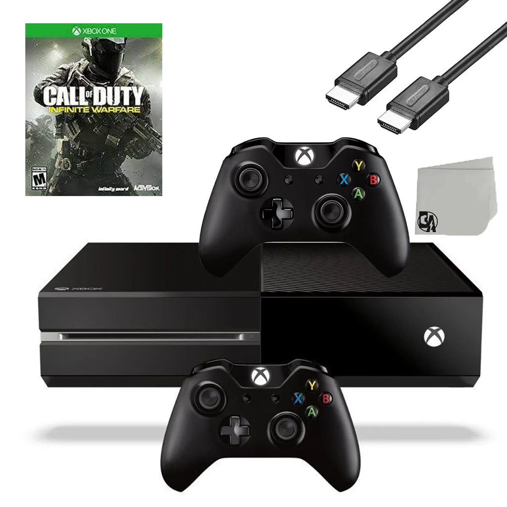 Xbox One Original 500GB Gaming Console Black HDMI Cable 2 Controller Included With Call of Duty Infinite WarFare Game BOLT AXTION Bundle Like New