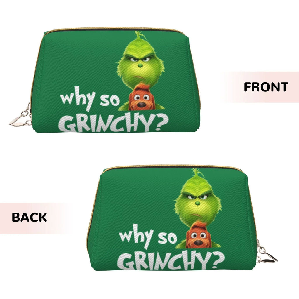 Funny Grinch Cosmetic Bag Makeup Organizer Leather Portable Pouch Gift Travel Toiletry Bag Storage Purse