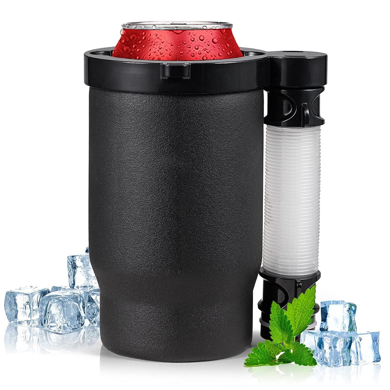 Jahy2Tech Portable Can/Bottle Cooler Cup with 2 Detachable Expandable Hose and Bottle Opener Keychain,Hose Funnel Cup for Beverage Drink, Built for Party Bottle Bottle Drinking Funnel(Black)
