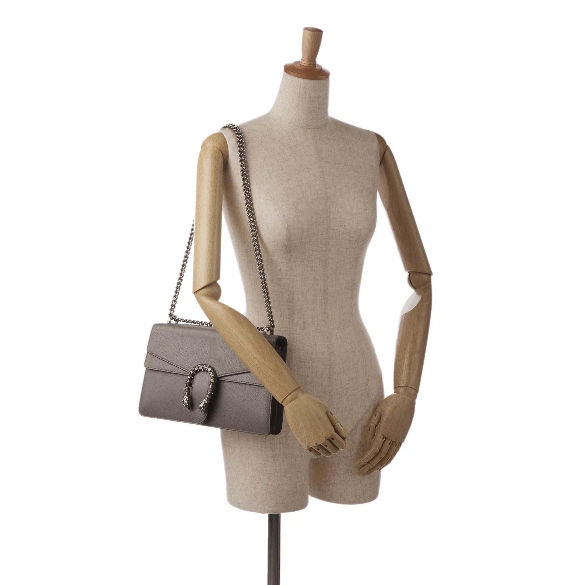 Pre-Owned Authenticated Gucci Small Dionysus Shoulder Bag Calf Leather Gray Unisex (Good)