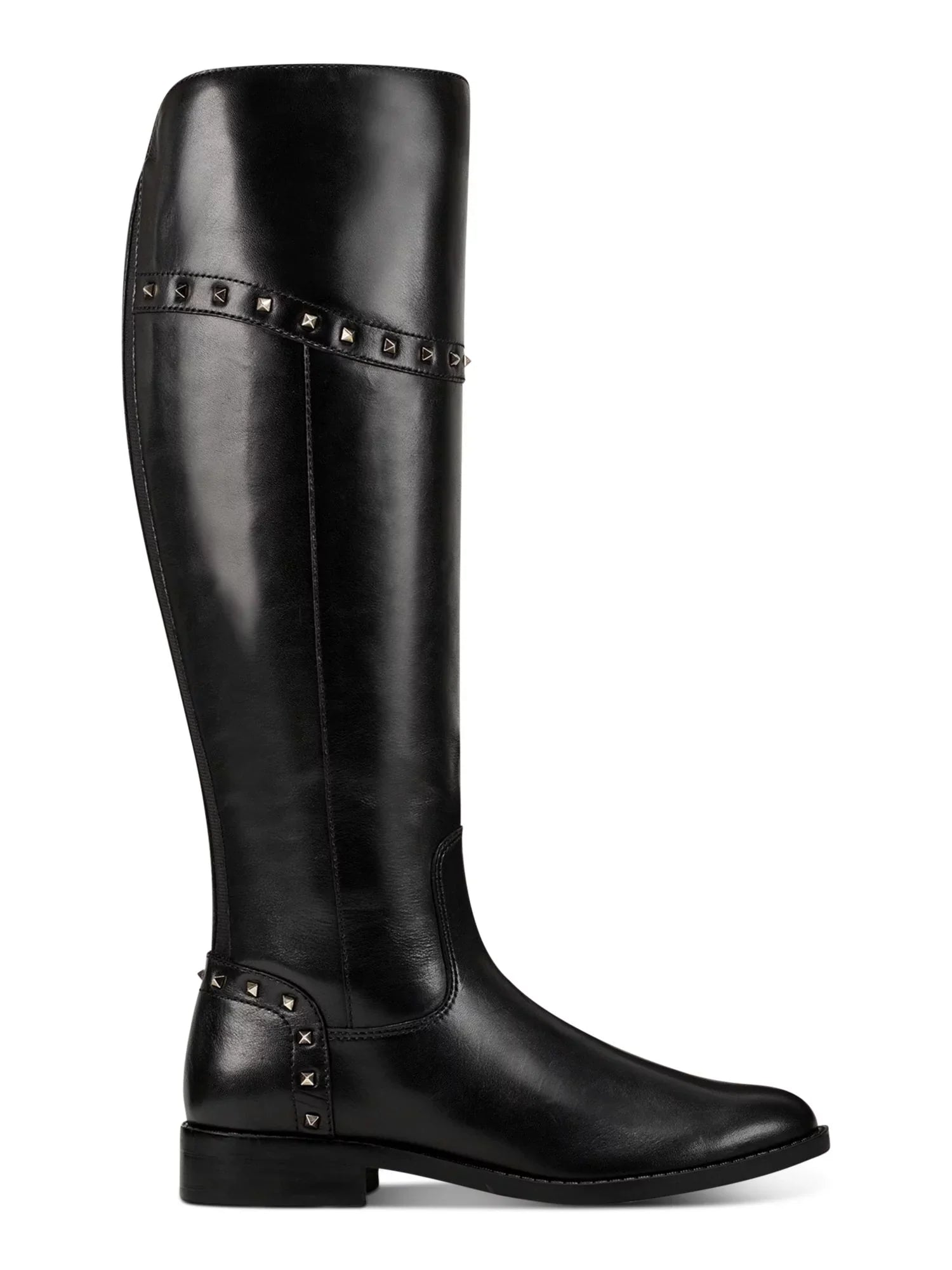 MARC FISHER Womens Black Flex Gore Back Accents Studded Cushioned Slip Resistant Liquid Resistant Secalm Round Toe Block Heel Zip-Up Riding Boot 6.5 M