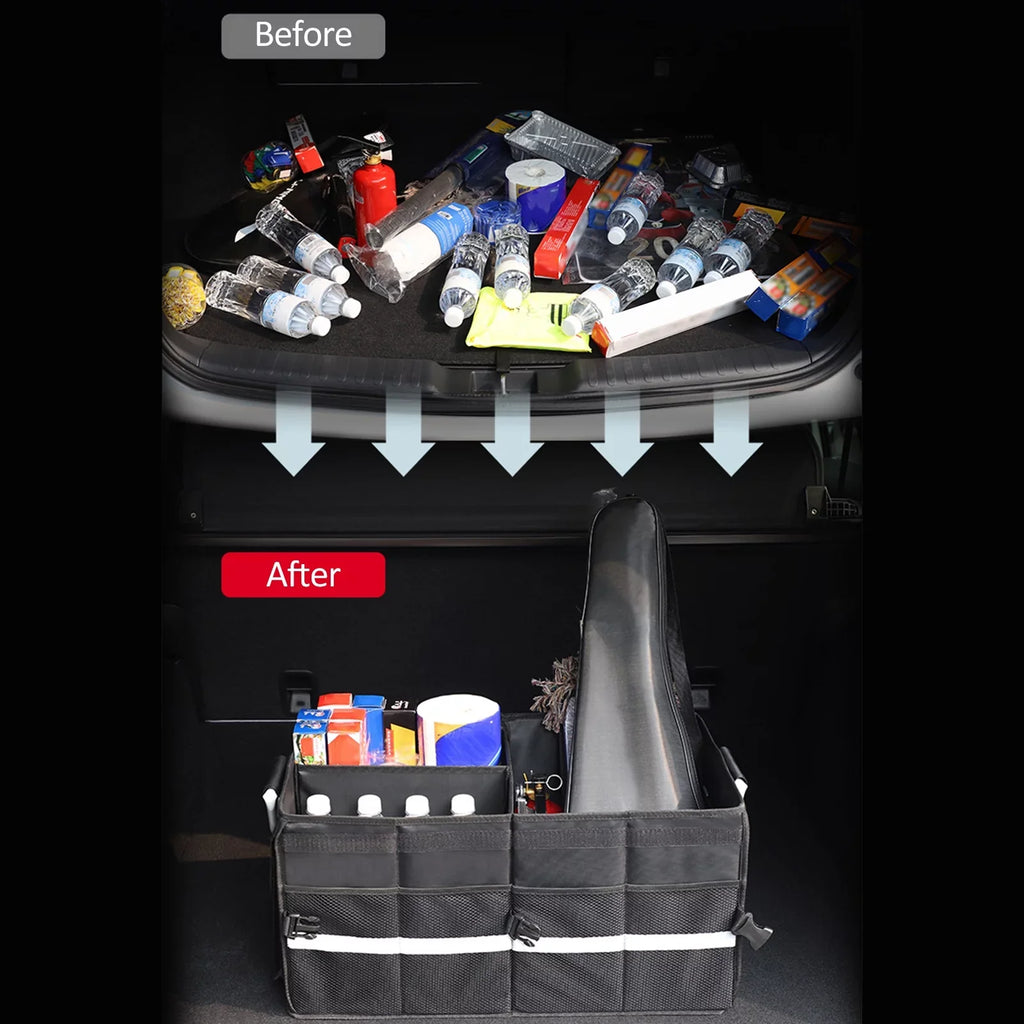 Walmart Car Trunk Storage Box with Reflective Strip 55L Convenient and Spacious Automotive Cargo Organizer for Your Car