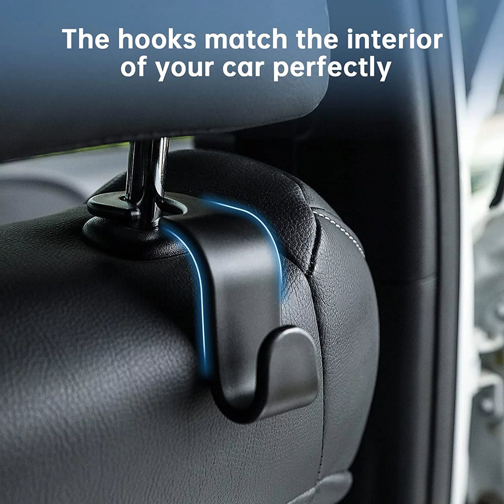 Car Seat Headrest Hooks, Universal Back Seat Organizer Black Hanger Holder Hook, Hanging Purses and Bags, Coat Umbrellas Grocery Bags Handbags (4Packs)