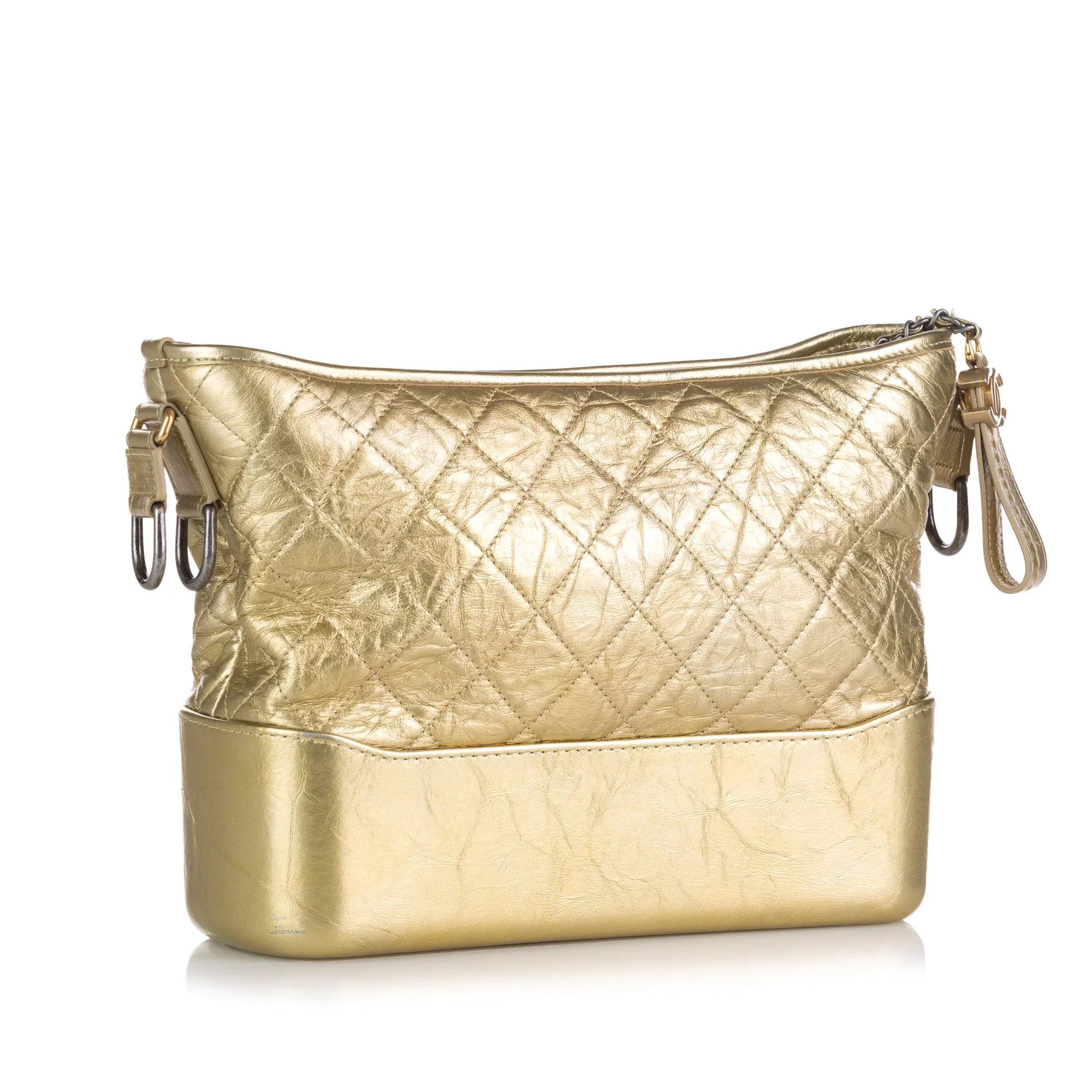 Pre-Owned Authenticated Chanel Medium Gabrielle Hobo Lambskin Leather Gold Shoulder Bag Unisex (Good)