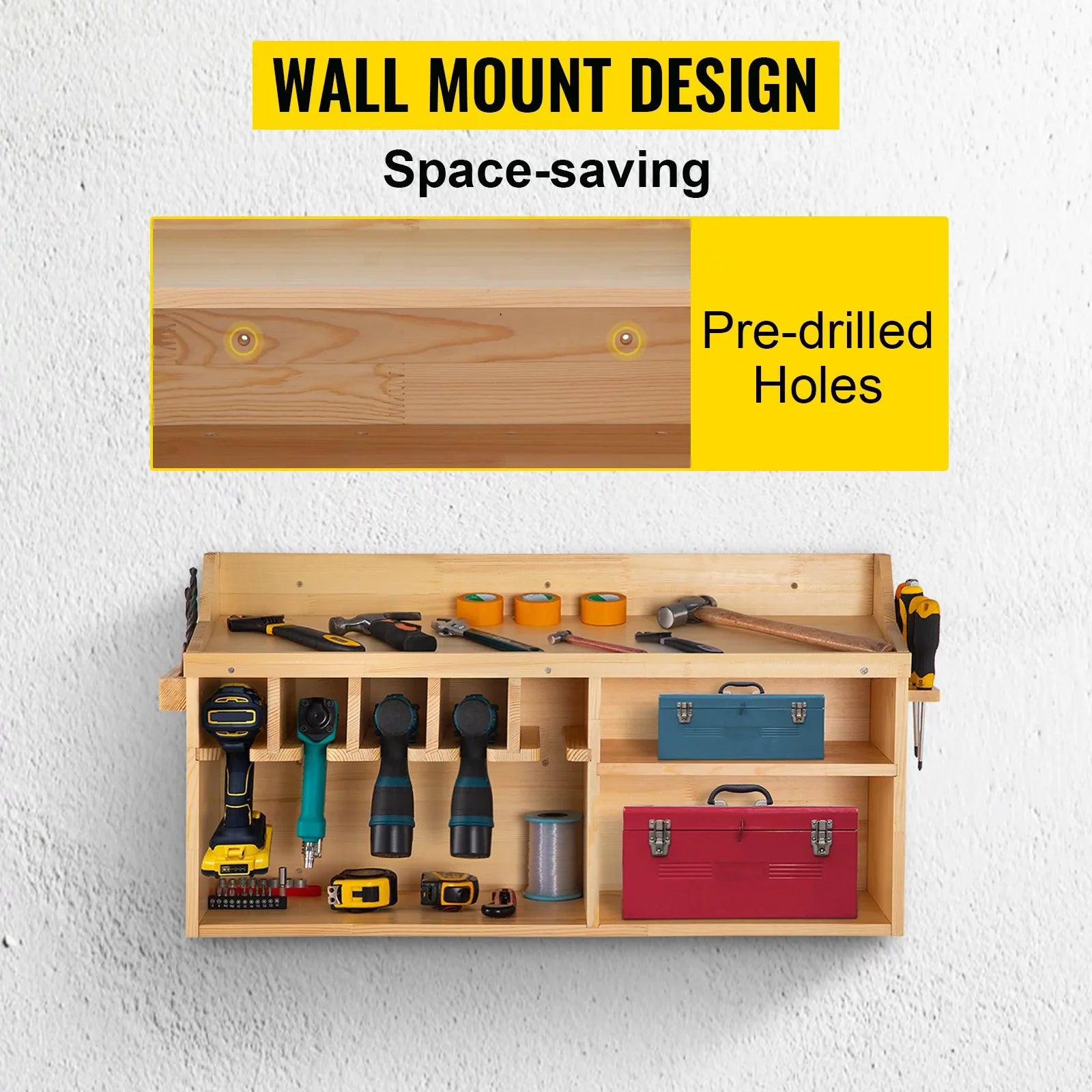 BENTISM Power Tool Organizer Drill Wall Tool Holder 5 Slots 4-shelf Wall Mounted