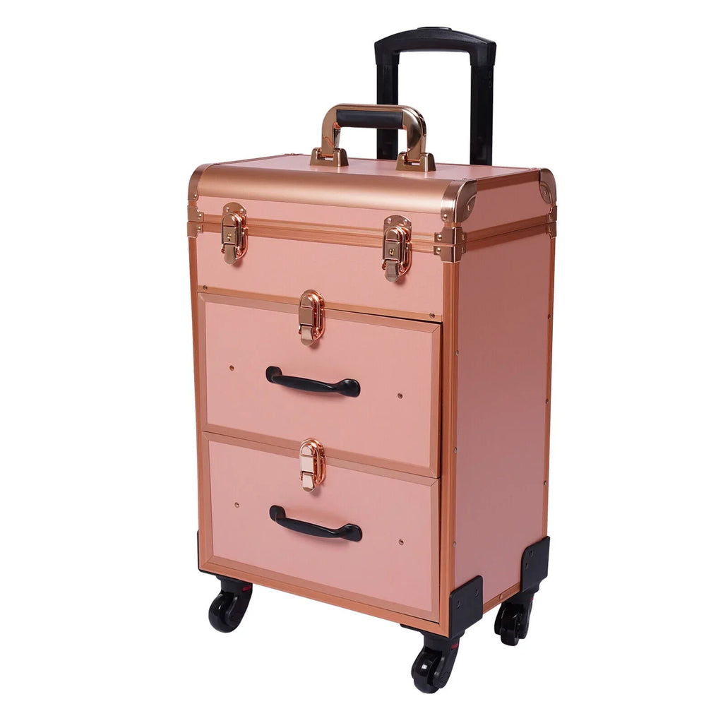 Rolling Makeup Case Aluminum Salon Cosmetic Train Trolley 4 Wheeled Organizer