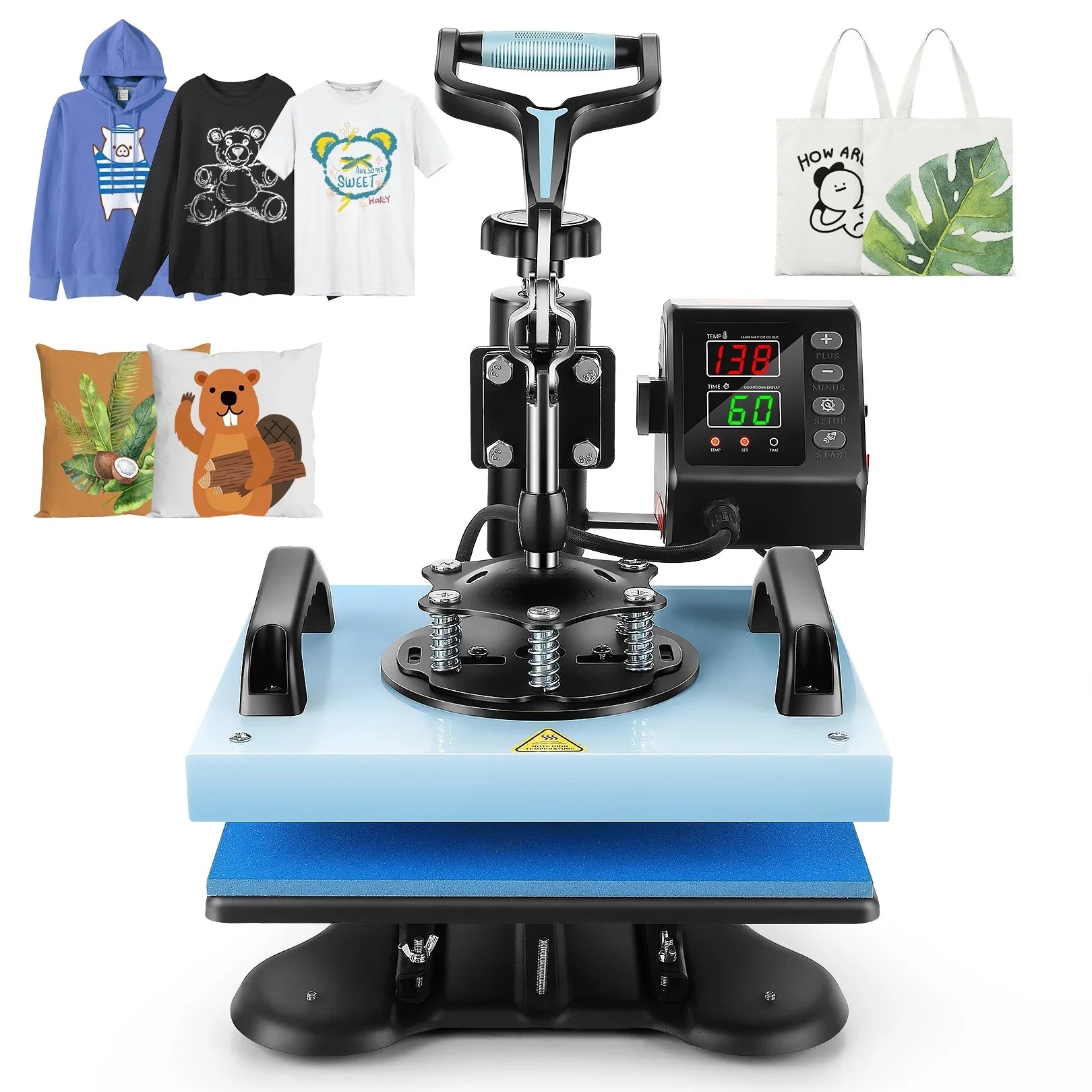 Qhomic 12x10in Heat Press Machine Digital Precise LCD Control Printing Sublimation, Heat Transfer Machine with 360 Degree Swivel Away Printing Transfer for DIY T-shirts, Tote Bags, Mats