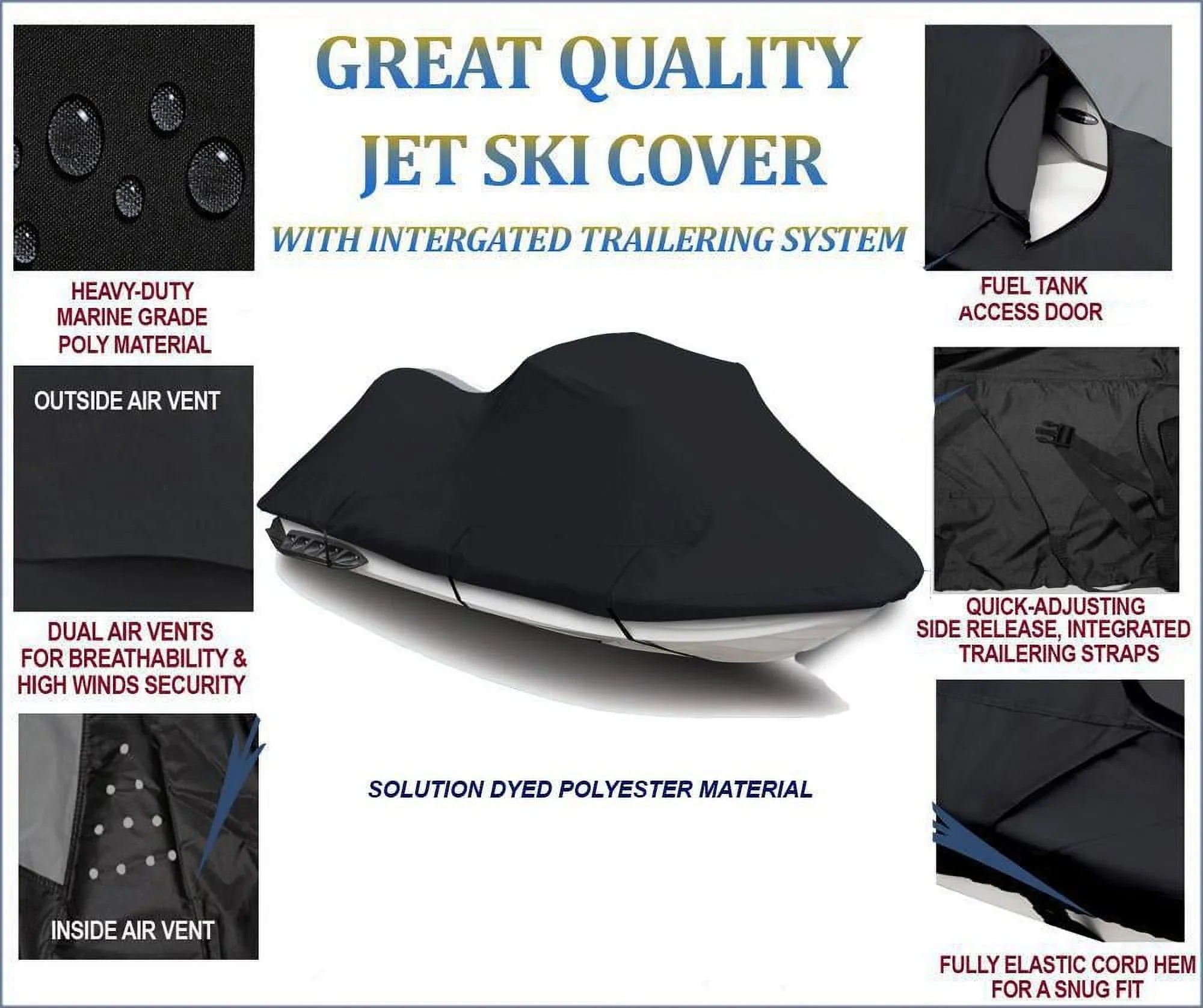 BLACK 600 DENIER JetSki Cover Compatible for Sea Doo Sea-Doo Bombardier GTX 4 TEC SC 2003 2004 2005 Jetski Jet Ski PWC Cover