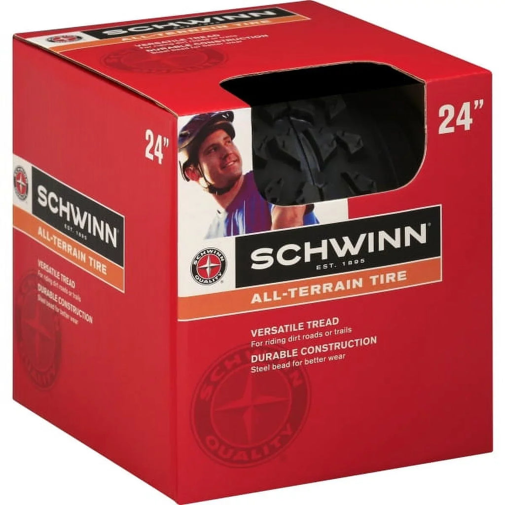 Schwinn Replacement Bike Tire, Mountain Bike, 24 x 1.95-Inch , Black with Steel Bead