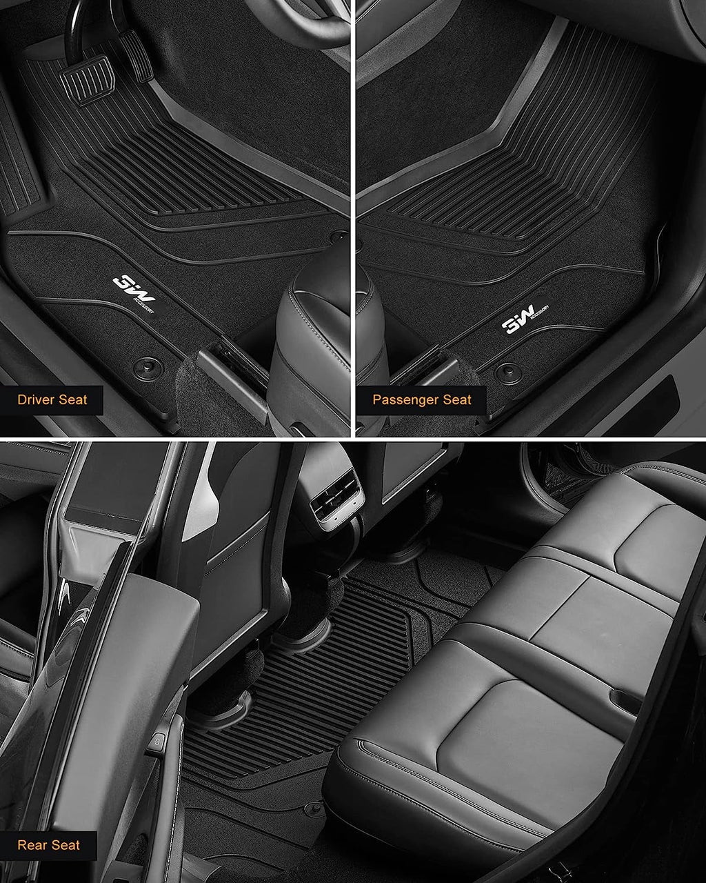 3W Floor Mats & Cargo Liner and Storage Mats For Tesla Model Y 2020-2023 All-Weather TPE Car Mats for Tesla Model Y Full Set Black Floor Mats and Trunk Mat Custom Fit for Tesla 5-Seater