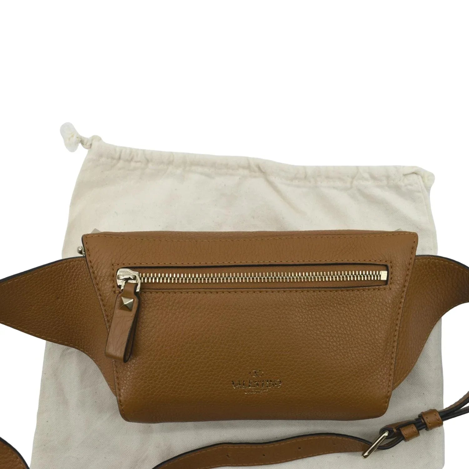 Pre-Loved VALENTINO Spike Leather Belt Bag Camel