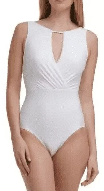 Calvin Klein SOFT WHITE High-Neck One-Piece Swimsuit, US 18