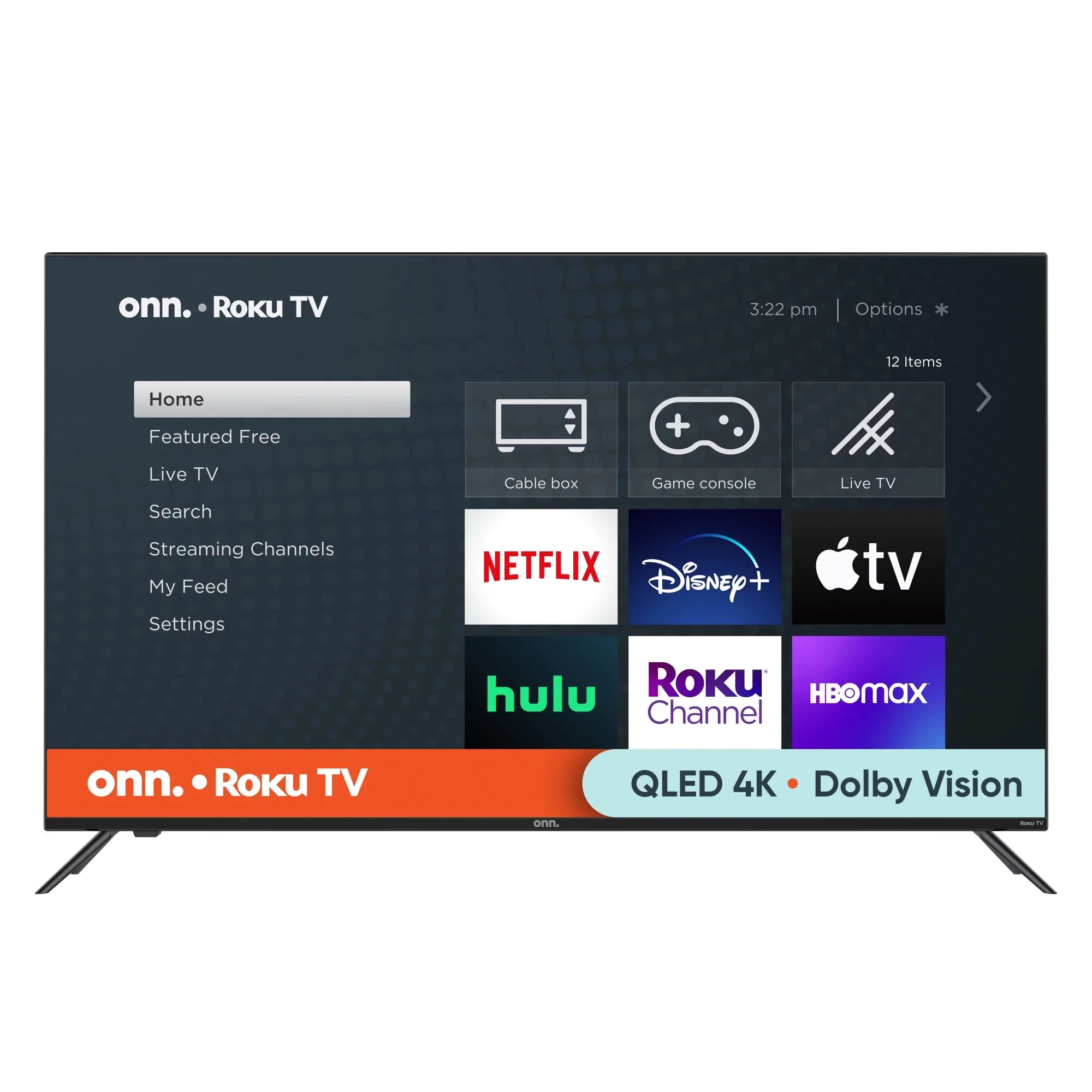 onn. 50” QLED 4K UHD (2160p) Roku Smart TV with Dolby Atmos, Dolby Vision, Local Dimming, 120hz Effective Refresh Rate, and HDR (100071700)