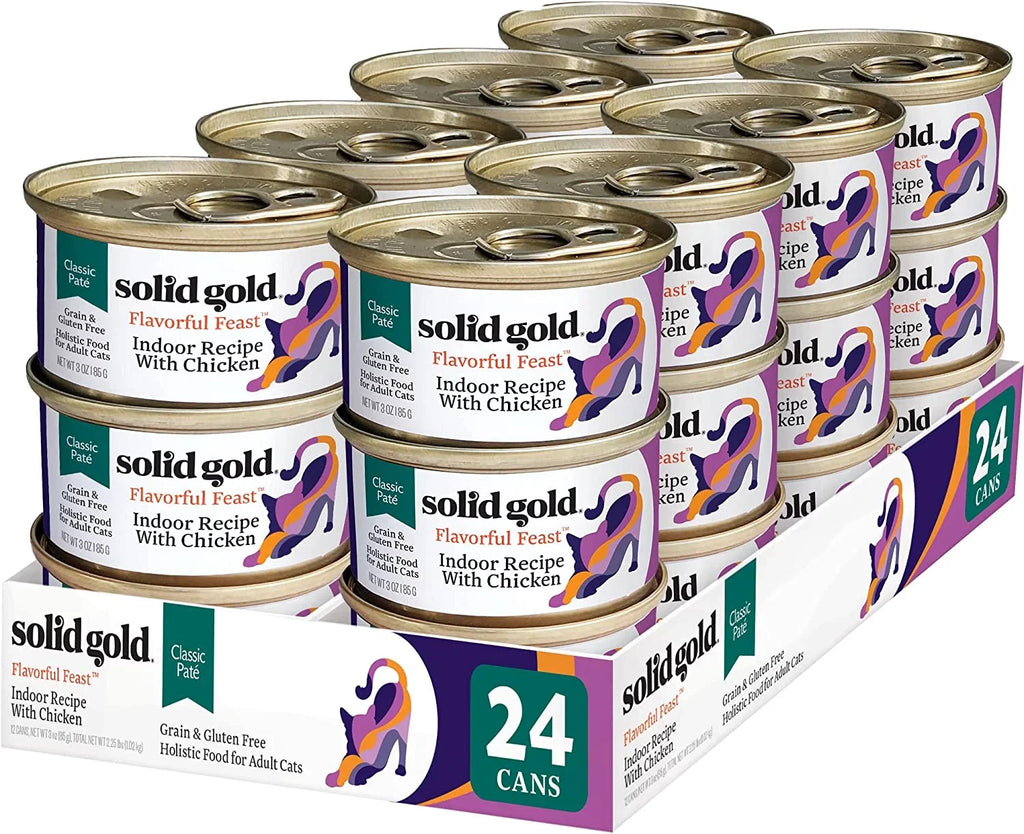 Solid Gold Wet Cat Food Pate for Adult & Senior Cats - Made with Real Chicken - High Protein Grain Free Wet Cat Food for Healthy Digestion, Skin and Coat & Sensitive Stomach - 3oz (24 Count)