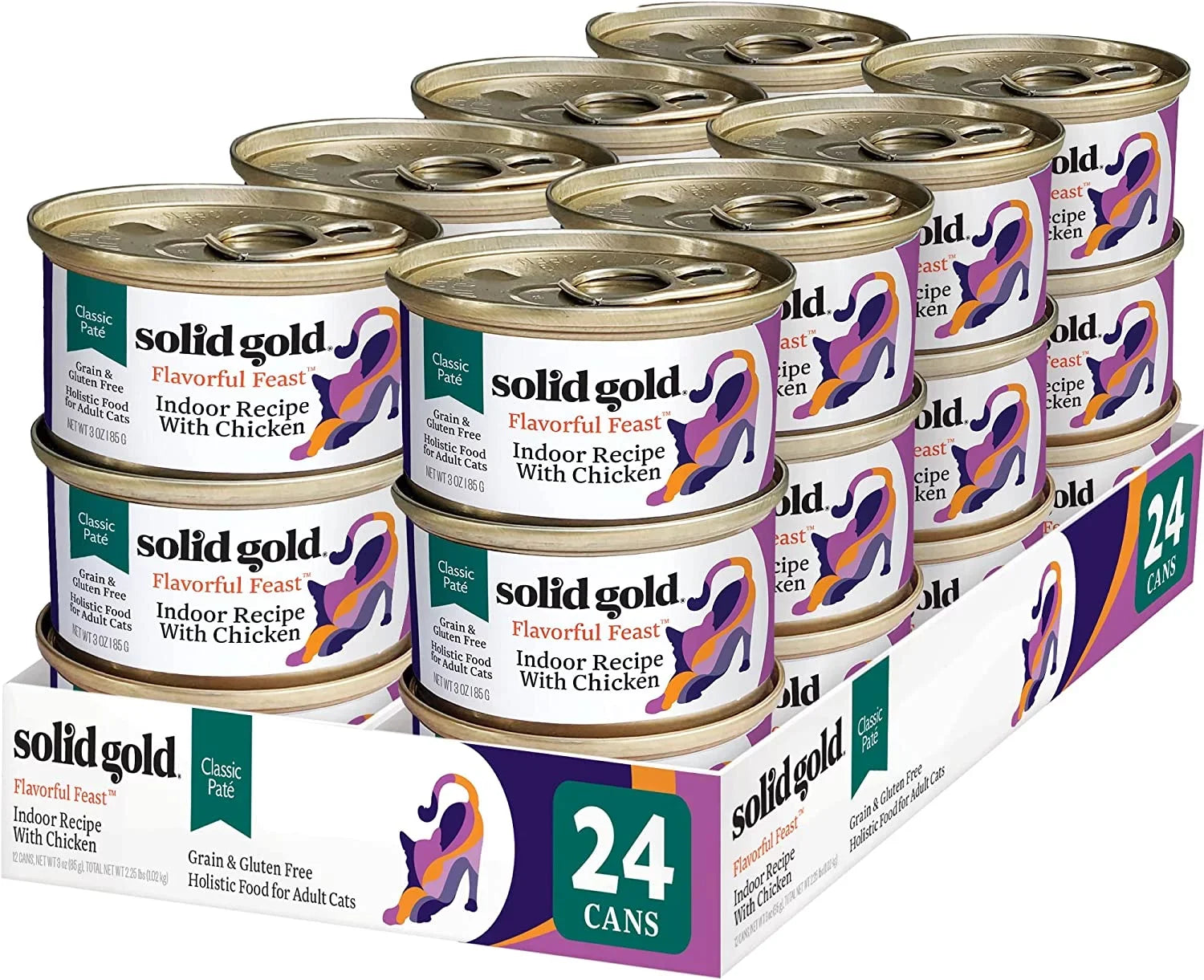 Solid Gold Wet Cat Food Pate for Adult & Senior Cats - Made with Real Chicken - High Protein Grain Free Wet Cat Food for Healthy Digestion, Skin and Coat & Sensitive Stomach - 3oz (24 Count)