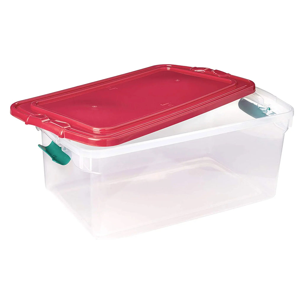 Homz 64 Quart Holiday Decor Plastic Storage Bin with Latching Lid, 6 Pack