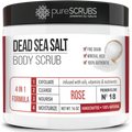 pureSCRUBS Premium Organic Body Scrub Set - Large 16oz ROSE BODY SCRUB - Pure Dead Sea Salt Refurbished Organic Essential Oils & Nutrients + FREE Wooden Spoon, Loofah & Mini Organic Exfoliating Bar Soap