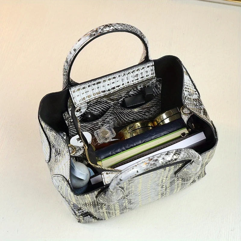 MICHROE PU Leather Handbag For Women 2024 Vintage Style Fashionable Shoulder Crossbody Bucket Bag Versatile Lady‘s Satchel Bag