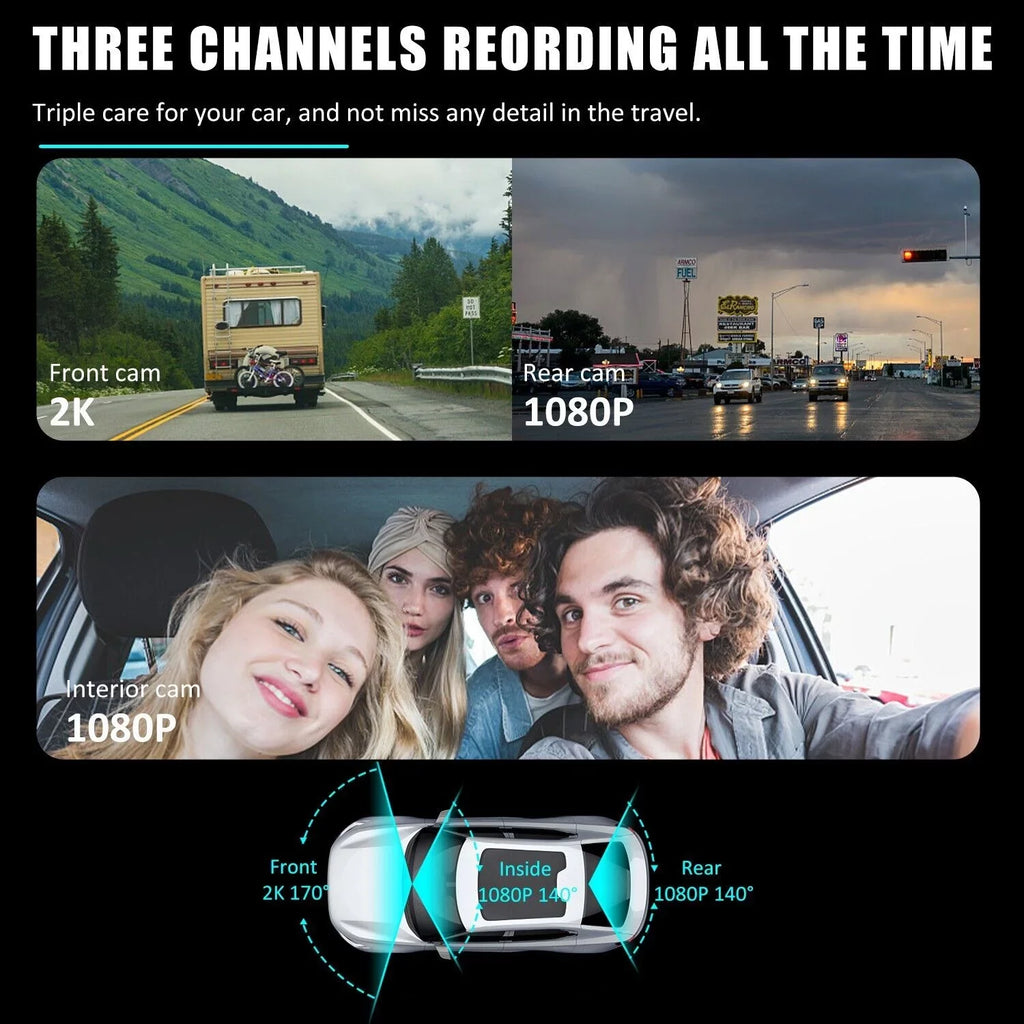 3 Lens Cars True 4K Dual Dash Camera Front & Rear WiFi&GPS Track Video Recorder