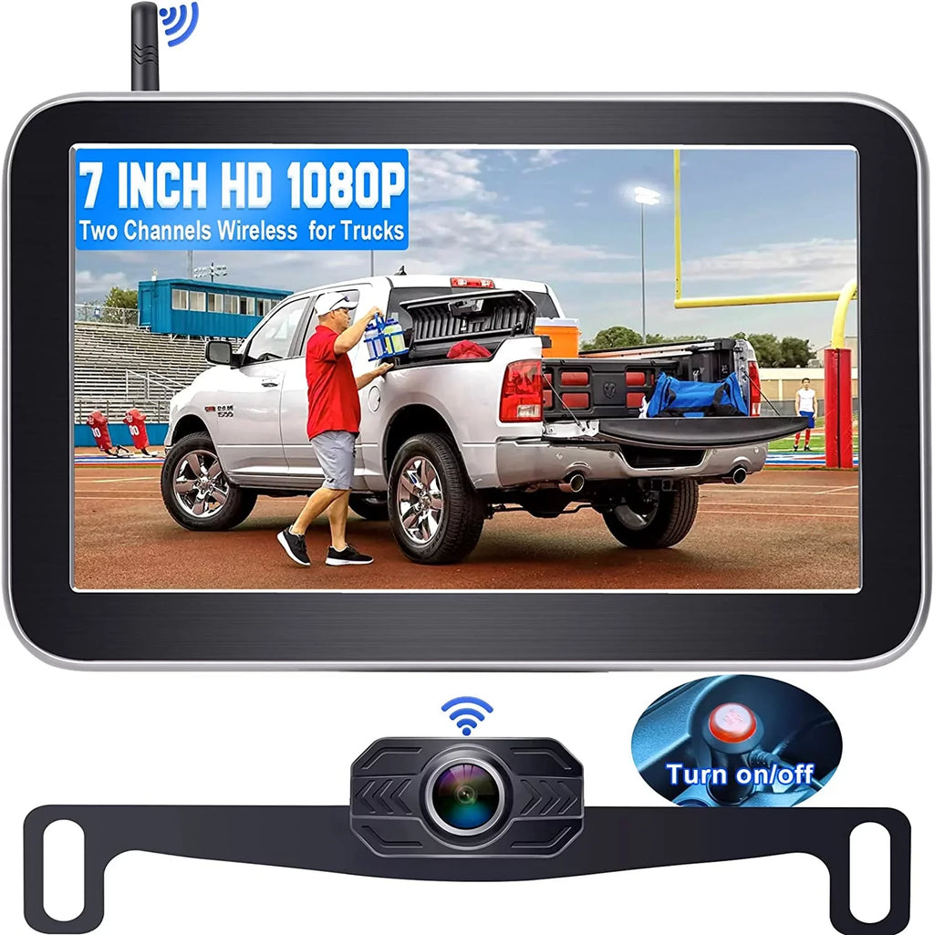 DoHonest Wireless Backup Camera 7-Inch: Plug and Play Easy to Install Truck Car Monitor Kit HD 1080P Bluetooth Reverse Cam for Pickup Camper Van Stable Signal 2 Channel Night vision Auto-Switching V