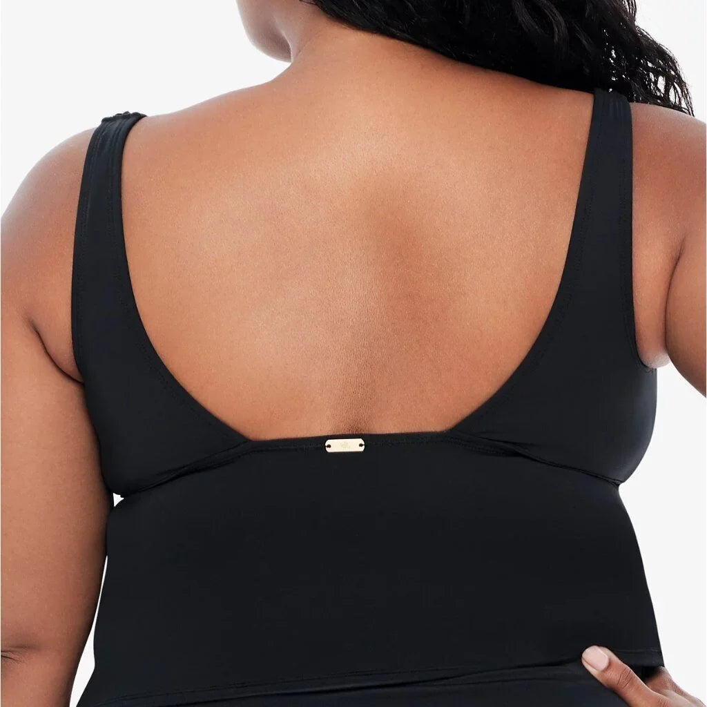 Ralph Lauren BLACK Plus Size Tummy-Control Underwire Ruffled Tankini Top, US 20W