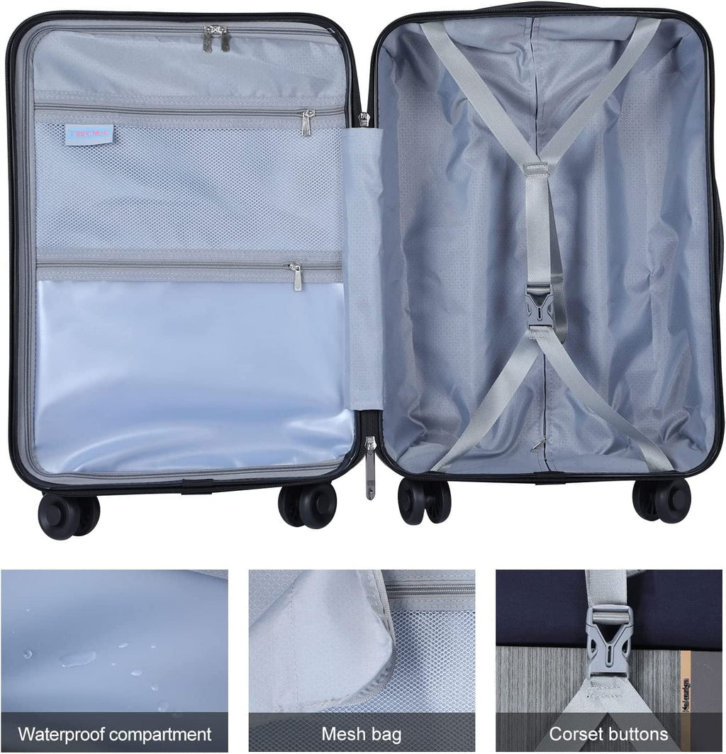 2 Piece 20/24 Luggage Set, Only 20 with Front Notebook Pocket & Expandle, Lightweight ABS+PC Hardshell Suitcase with TSA Lock & Spinner Wheels, 20 Inch 37~41L + 24 Inch 65L,Dark Grey