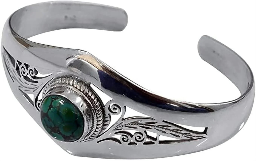 Genuine Turquoise Gemstone Bracelet, Real 925 Sterling Silver Cuff Bracelet for Men Women, Handmade Designer Fashion Jewelry for Gifts, Adjustable Bracelet